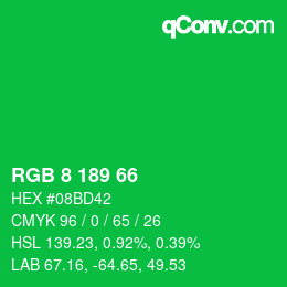 Color code: RGB 8 189 66 | qconv.com