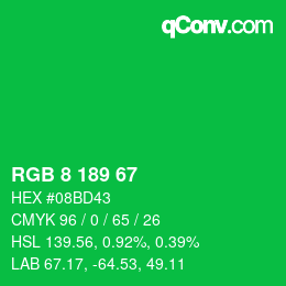 Color code: RGB 8 189 67 | qconv.com