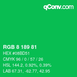 カラーコード: RGB 8 189 81 | qconv.com