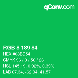 Color code: RGB 8 189 84 | qconv.com