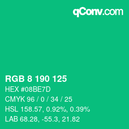 カラーコード: RGB 8 190 125 | qconv.com