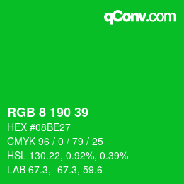 カラーコード: RGB 8 190 39 | qconv.com