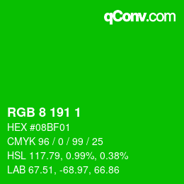 Color code: RGB 8 191 1 | qconv.com