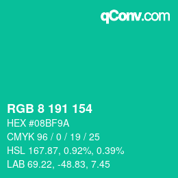 Color code: RGB 8 191 154 | qconv.com