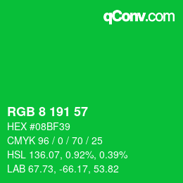 カラーコード: RGB 8 191 57 | qconv.com