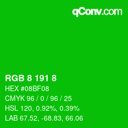 Color code: RGB 8 191 8 | qconv.com