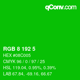 Color code: RGB 8 192 5 | qconv.com