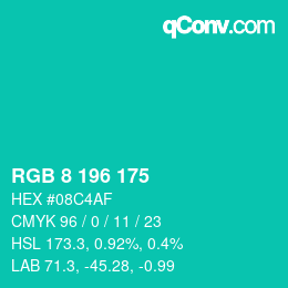 Farbcode: RGB 8 196 175 | qconv.com
