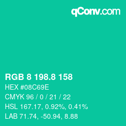 カラーコード: RGB 8 198.8 158 | qconv.com