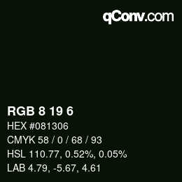 Color code: RGB 8 19 6 | qconv.com