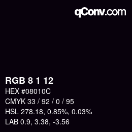 カラーコード: RGB 8 1 12 | qconv.com