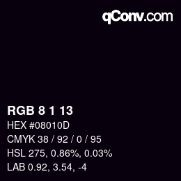 カラーコード: RGB 8 1 13 | qconv.com