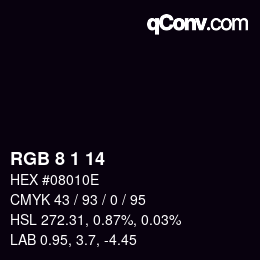 颜色代码: RGB 8 1 14 | qconv.com