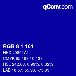 Color code: RGB 8 1 161 | qconv.com