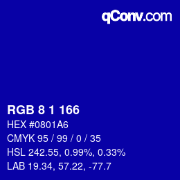Color code: RGB 8 1 166 | qconv.com