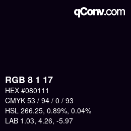 カラーコード: RGB 8 1 17 | qconv.com