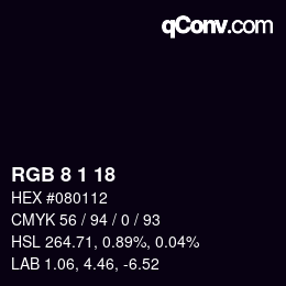 カラーコード: RGB 8 1 18 | qconv.com