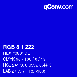 カラーコード: RGB 8 1 222 | qconv.com