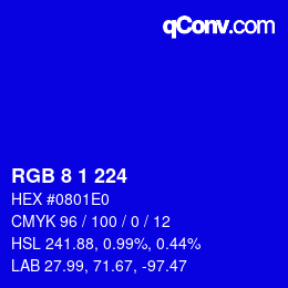 カラーコード: RGB 8 1 224 | qconv.com