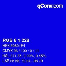カラーコード: RGB 8 1 228 | qconv.com