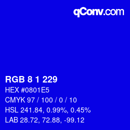 カラーコード: RGB 8 1 229 | qconv.com