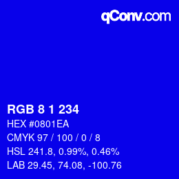 Color code: RGB 8 1 234 | qconv.com