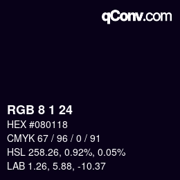 カラーコード: RGB 8 1 24 | qconv.com