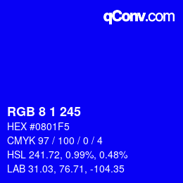 颜色代码: RGB 8 1 245 | qconv.com