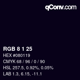 颜色代码: RGB 8 1 25 | qconv.com