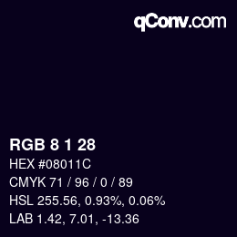 颜色代码: RGB 8 1 28 | qconv.com