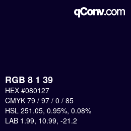 Color code: RGB 8 1 39 | qconv.com