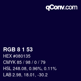 Color code: RGB 8 1 53 | qconv.com
