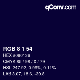カラーコード: RGB 8 1 54 | qconv.com