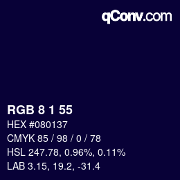カラーコード: RGB 8 1 55 | qconv.com
