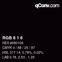 カラーコード: RGB 8 1 6 | qconv.com