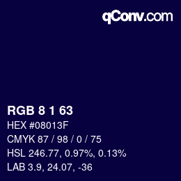 Color code: RGB 8 1 63 | qconv.com