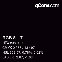 カラーコード: RGB 8 1 7 | qconv.com