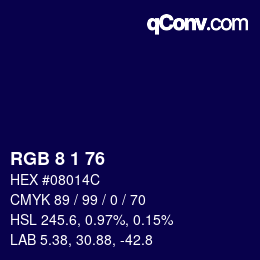 颜色代码: RGB 8 1 76 | qconv.com
