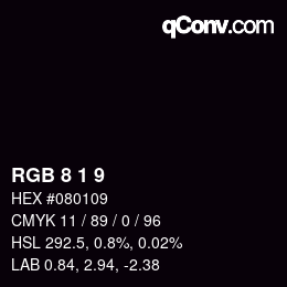 Color code: RGB 8 1 9 | qconv.com