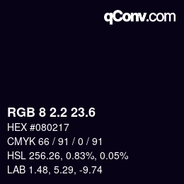 カラーコード: RGB 8 2.2 23.6 | qconv.com