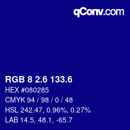 カラーコード: RGB 8 2.6 133.6 | qconv.com