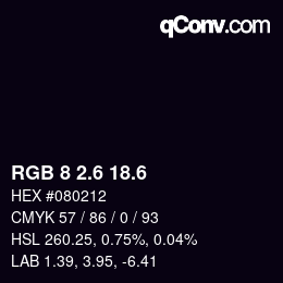 カラーコード: RGB 8 2.6 18.6 | qconv.com