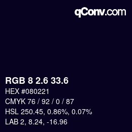 カラーコード: RGB 8 2.6 33.6 | qconv.com