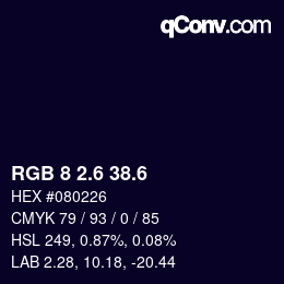 カラーコード: RGB 8 2.6 38.6 | qconv.com