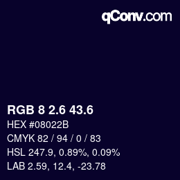 カラーコード: RGB 8 2.6 43.6 | qconv.com