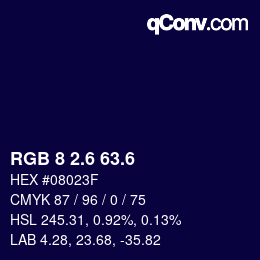 カラーコード: RGB 8 2.6 63.6 | qconv.com