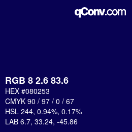 カラーコード: RGB 8 2.6 83.6 | qconv.com