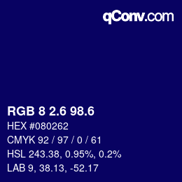 カラーコード: RGB 8 2.6 98.6 | qconv.com
