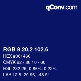 カラーコード: RGB 8 20.2 102.6 | qconv.com