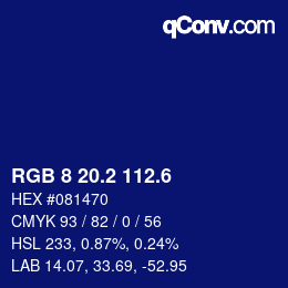 カラーコード: RGB 8 20.2 112.6 | qconv.com
